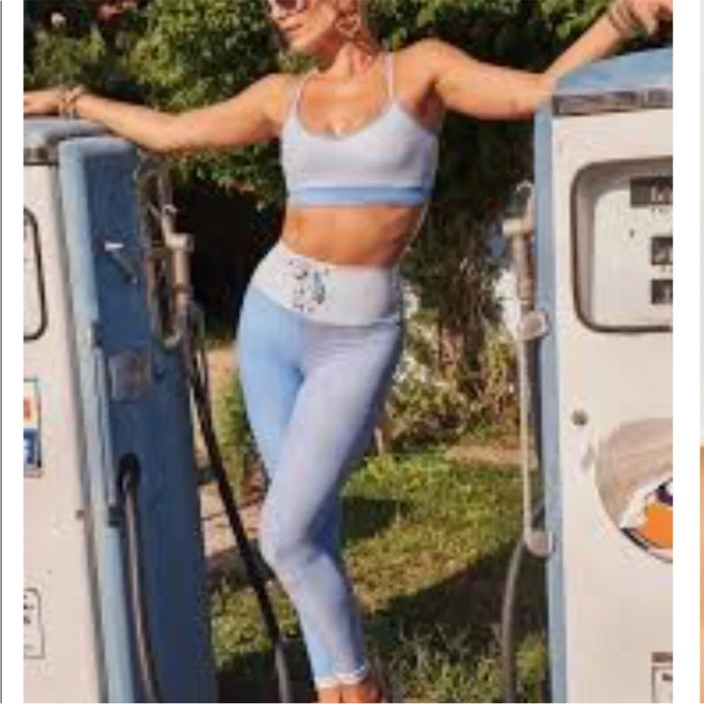 LoveShackFancy x Beach Riot Riley Blue Ribbed Lace Up Legging XL - Picture 3 of 16